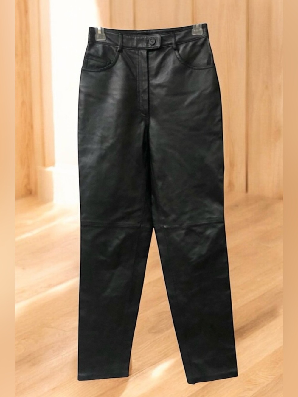 Lew Magram Collection Leather Pants High Rise Black Straight Leg